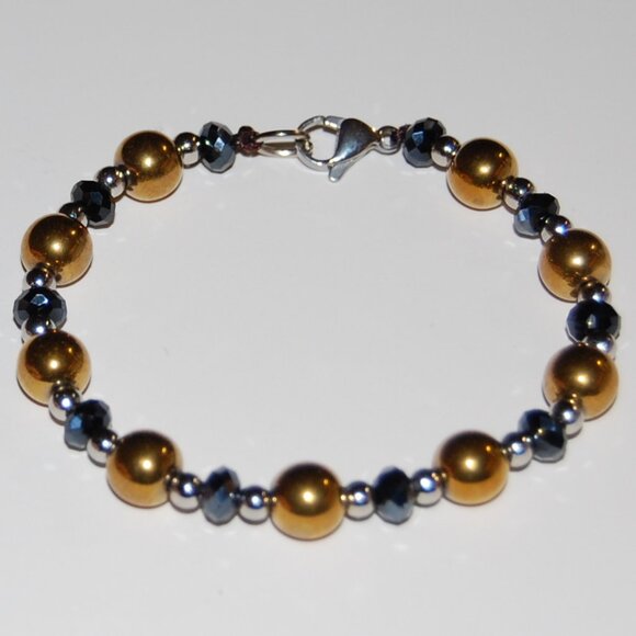 Golden Balls Bracelet,Clasp Closure Bracelet,Golden and Glass Beaded Bracelet - Picture 1 of 2